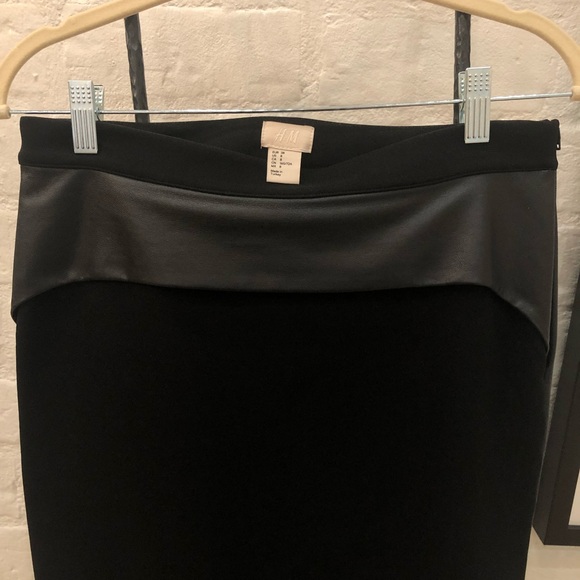 H&M Black Pencil Skirt w/Leather detail Sz8 - Picture 4 of 7